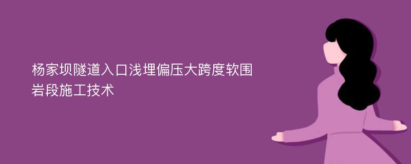 杨家坝隧道入口浅埋偏压大跨度软围岩段施工技术