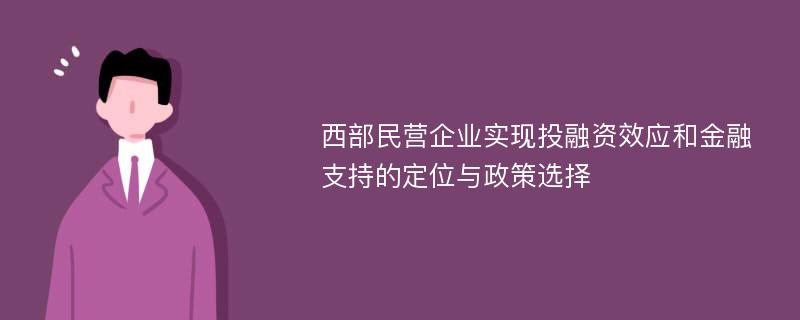 西部民营企业实现投融资效应和金融支持的定位与政策选择